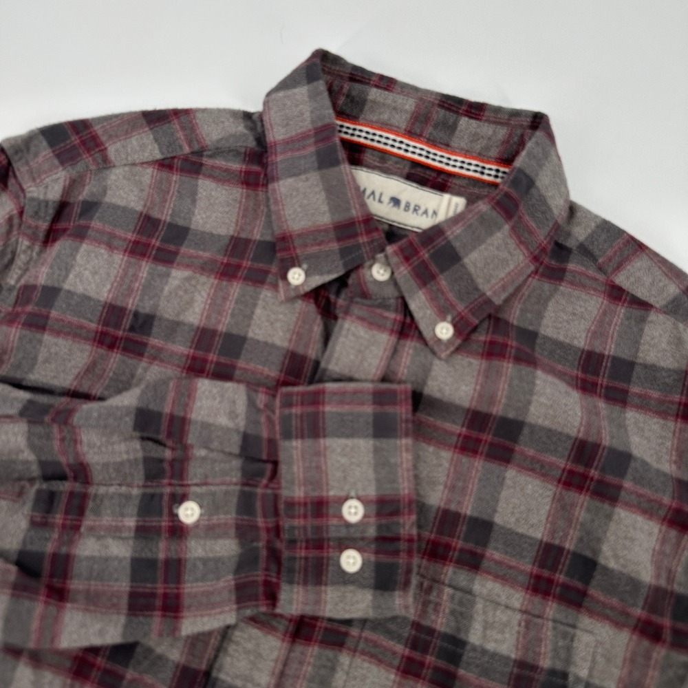 The Normal Brand Mens Grey Red Plaid Cotton Flannel Button Down Shirt Medium